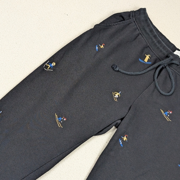 Loft Lou Grey Embroidered Skier Terry Sweatpants Medium Black Cotton Drawstring - Picture 5 of 16